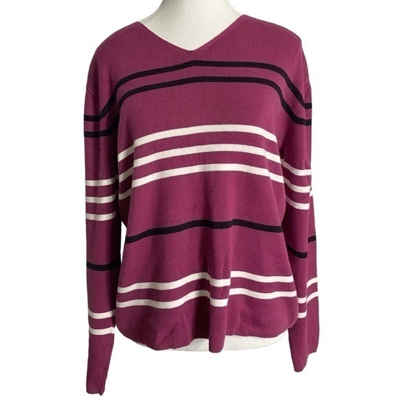 Geoffrey Beene V-Neck Striped Long Sleeve Top - Picture 1 of 11